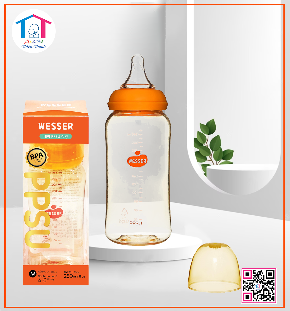 Bình sữa Wesser nhựa PPSU cổ hẹp 250ml